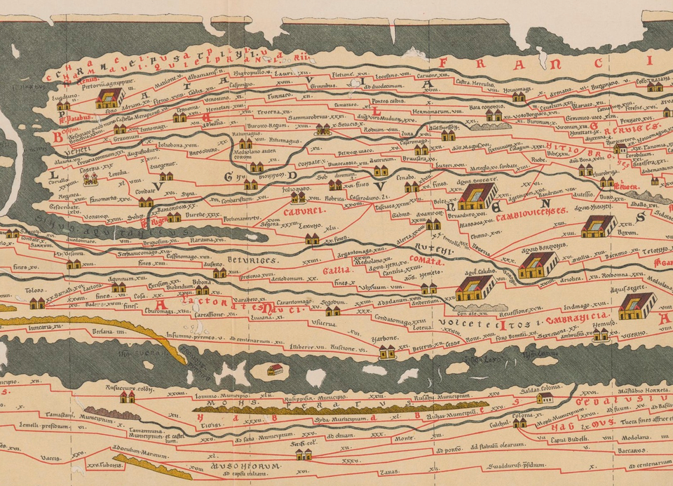 Peutingerkaart deel met Nederlandse plaatsen