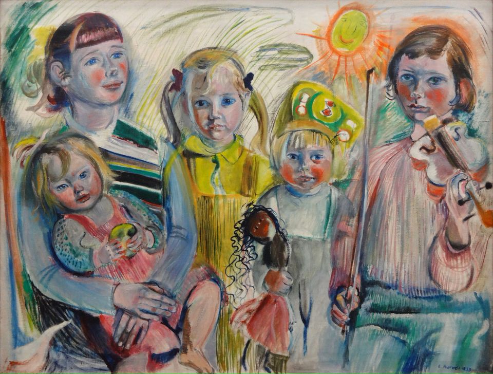 Schilderij 'De vijf dochters' van Elisabeth Eskes-Rietveld