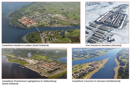 Overzicht van vier Romeinse forten bij lesmateriaal