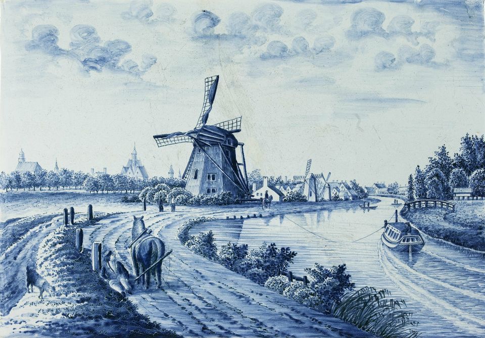 Rechthoekige plaat met voorstelling van een trekschuit.