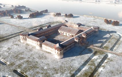 Impressie van een fort (castellum) uit de vierde eeuw, in dit geval het fort van Krefeld-Gellep (D).