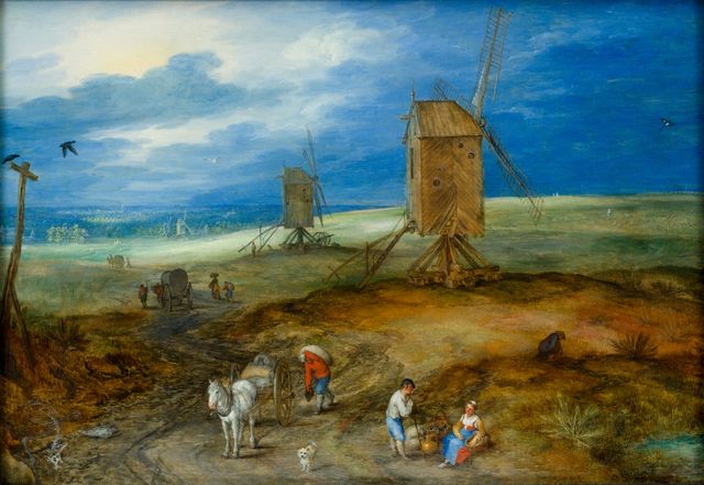 Jan Brueghel de Oude 
Landschap met molens, circa 1605-1615
paneel, 40 x 57 cm
collectie Het Noordbrabants Museum, 's-Hertogenbosch, bruikleen Rijksdienst voor het Cultureel Erfgoed. Foto Peter Cox