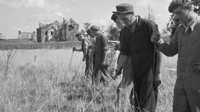 Er wordt naar mijnen gezocht in een veld