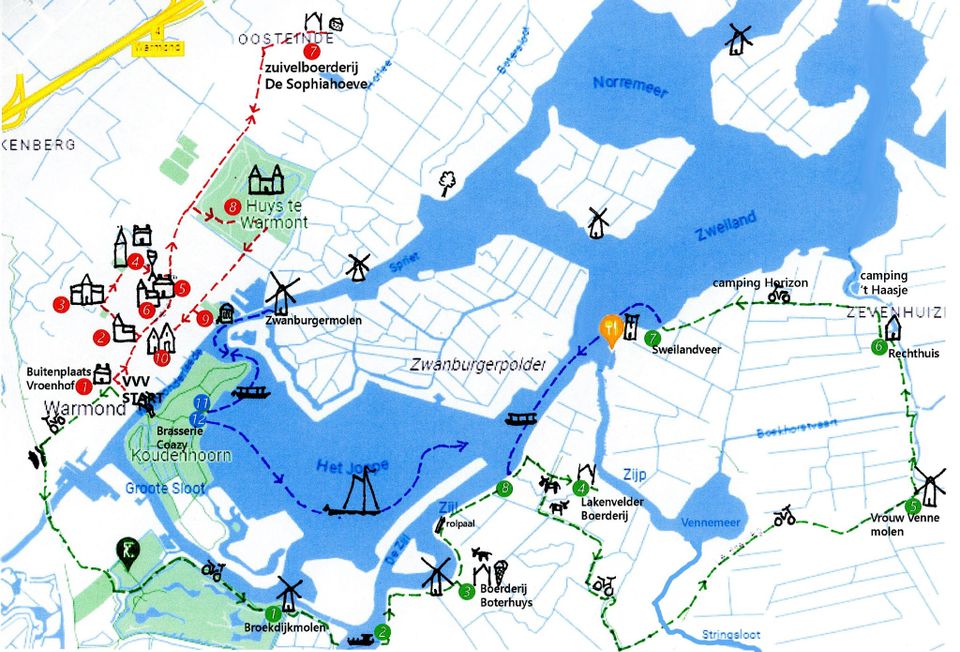 de routes voor Open Monumentendagen in Warmond