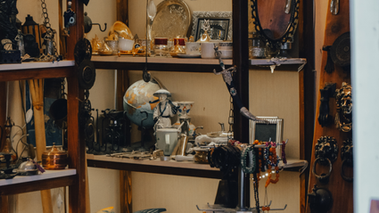 Shelves in a thrift shop