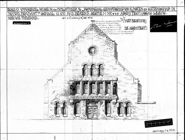 ontwerptekening voorgevel museum Oscar Leeuw 1924