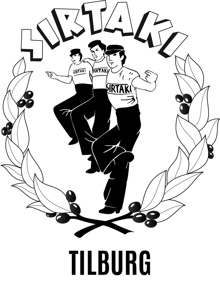 Het logo van Sirtaki Tilburg in zwart wit