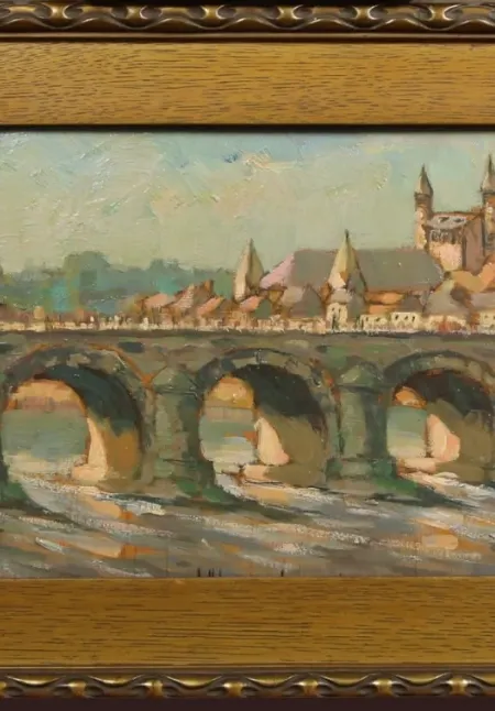 Maasbrug (ca. 1920) - Olieverf op paneel.