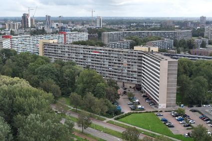 Luchtfoto van wijk Driemanspolder in Zoetermeer, vanaf Boerhaavelaan