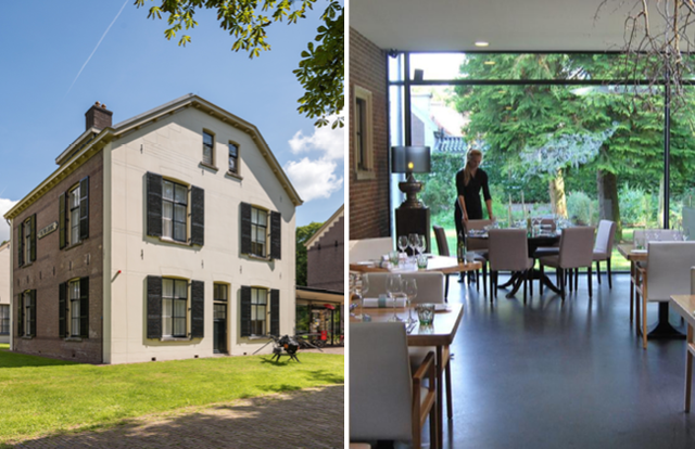 Het statige pand (een oude dienstwoning ten tijde van de Koloniën van Weldadigheid) en het sfeervolle restaurant.
