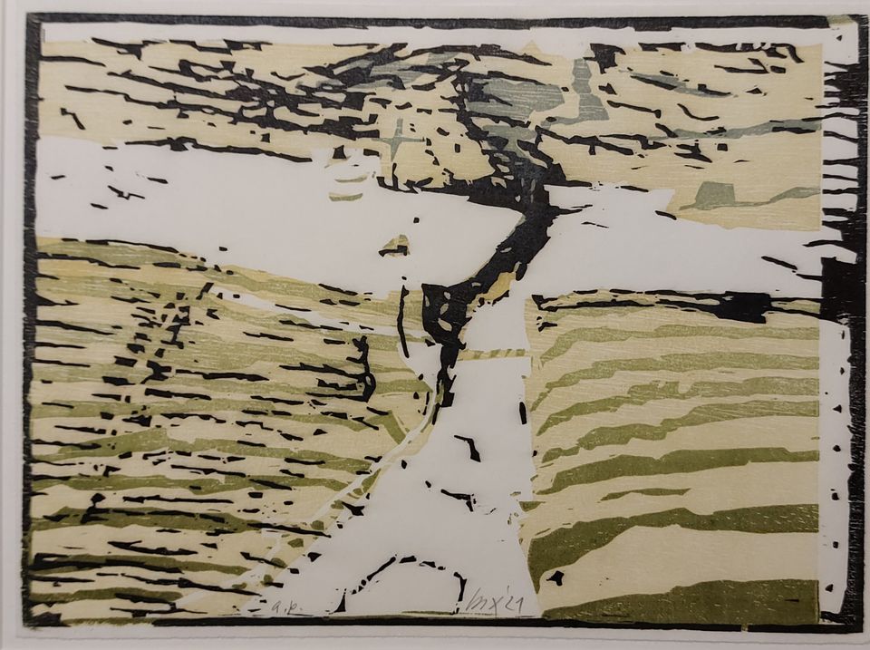 kleur houtsneden geïnspireerd op het Nord Frieslandische landschap in Duitsland