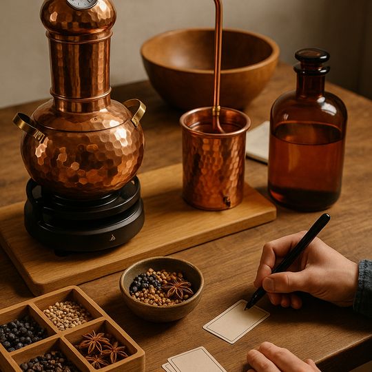 elixir van gin maken met koperen attributen