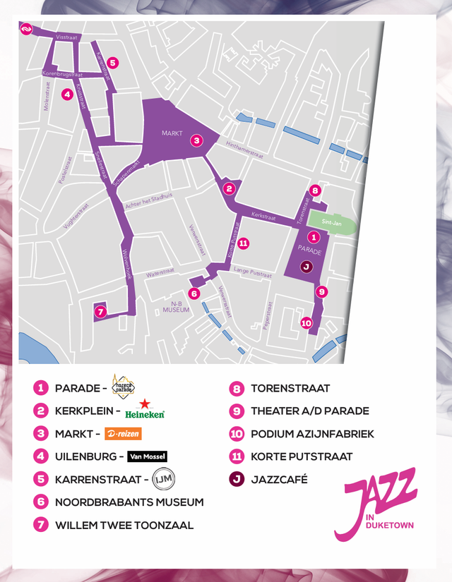 Plattegrond met de podia van Jazz in Duktown in 2026