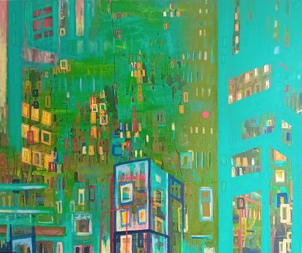 Schilderij Floating 100 x 120 cm kunstenaar L-Tuziasm expositie in Bunk