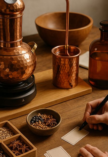 elixir van gin maken met koperen attributen