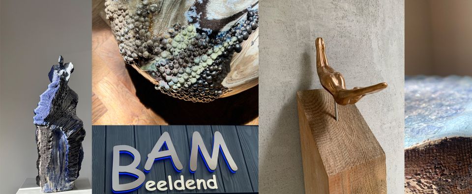 Atelier|Galerie met keramische & bronzen beelden, keramische vaas- & objecten, wandobjecten gemengde techniek: encaustic, acryl, keramiek|beton