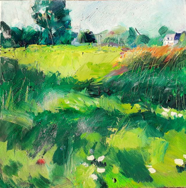 Een schilderij van een landschap