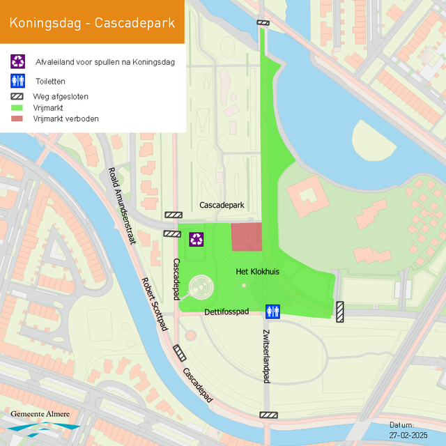 Plattegrond Koningsdag vrijmarkt Almere Poort Cascadepark